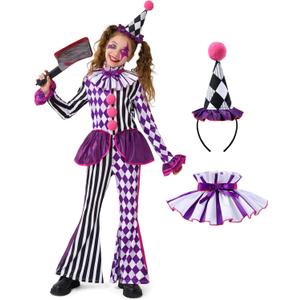 Spooktacular Creations Halloween Clown Costume for Girls, Jester Clown Costume for Kids, Halloween Role Play & Dress Up (Small(5-6 yrs))