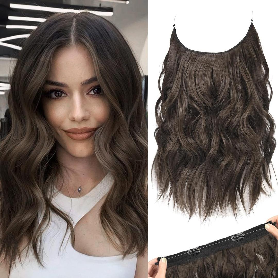 REECHO Invisible Wire Hair Extensions with Thinner Softer Lace Weft (Dark Brown, 12 Inch (Pack of 1))
