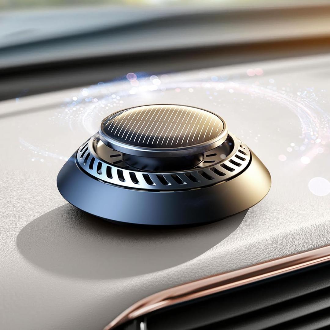 Ceeniu Solar Car Air Freshener F21, DIY Essential Oils, UFO Solar-Powered Auto Rotary Diffuser, Natural French Fragrance Cologne & Ocean, Two Oils, Aluminum Alloy, Dashboard Aromatherapy Freshener