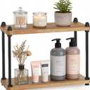 Mkono Bathroom Counter Organizer, 2 Tier Wooden Shelf for Vanity Countertop Skincare Makeup, Rustic Bathroom Decor Storage and Organization for Kitchen, Coffee Bar, Office, Light Brown