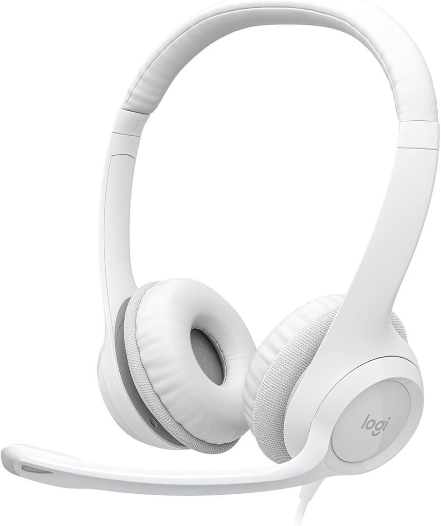 Logitech H390 Gaming Headphones, Wired Headphones with Mic, USB Headset with Microphone for PC, Noise Cancelling Microphone for Video Meetings, Music, Gaming - Off White (1 Pack)