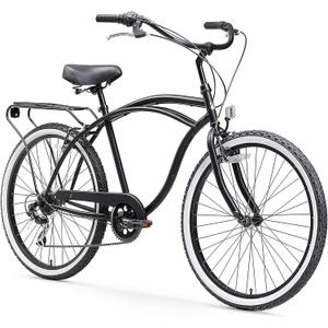sixthreezero Around The Block Men's Beach Cruiser Bike, Hybrid Bicycle with Rear Rack (24 Inch / 7-speed)