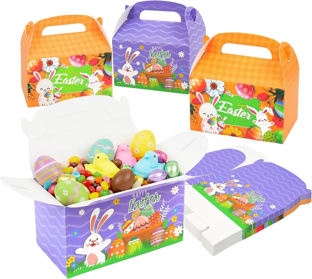 TryDrem 30 Pack Easter Treat Box, 6.5 x 3.5 x 4.8 Inch Candy Boxes with Handle, for Easter Basket Stuffers Parties Supplies Easter Decorations