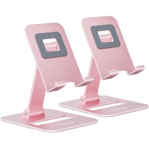 Nulaxy 2 Pack Dual Folding Cell Phone Stand, Fully Adjustable Phone Holder for Desk, Compatible with iPhone 16 15 14 13 12 11, Nintendo Switch, All Phones, Rose Gold