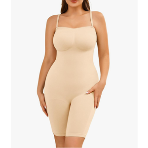 Strapless Shapewear Bodysuit Women Tummy Control Seamless Body Suits with Detachable Shoulder Straps Mid Thigh M