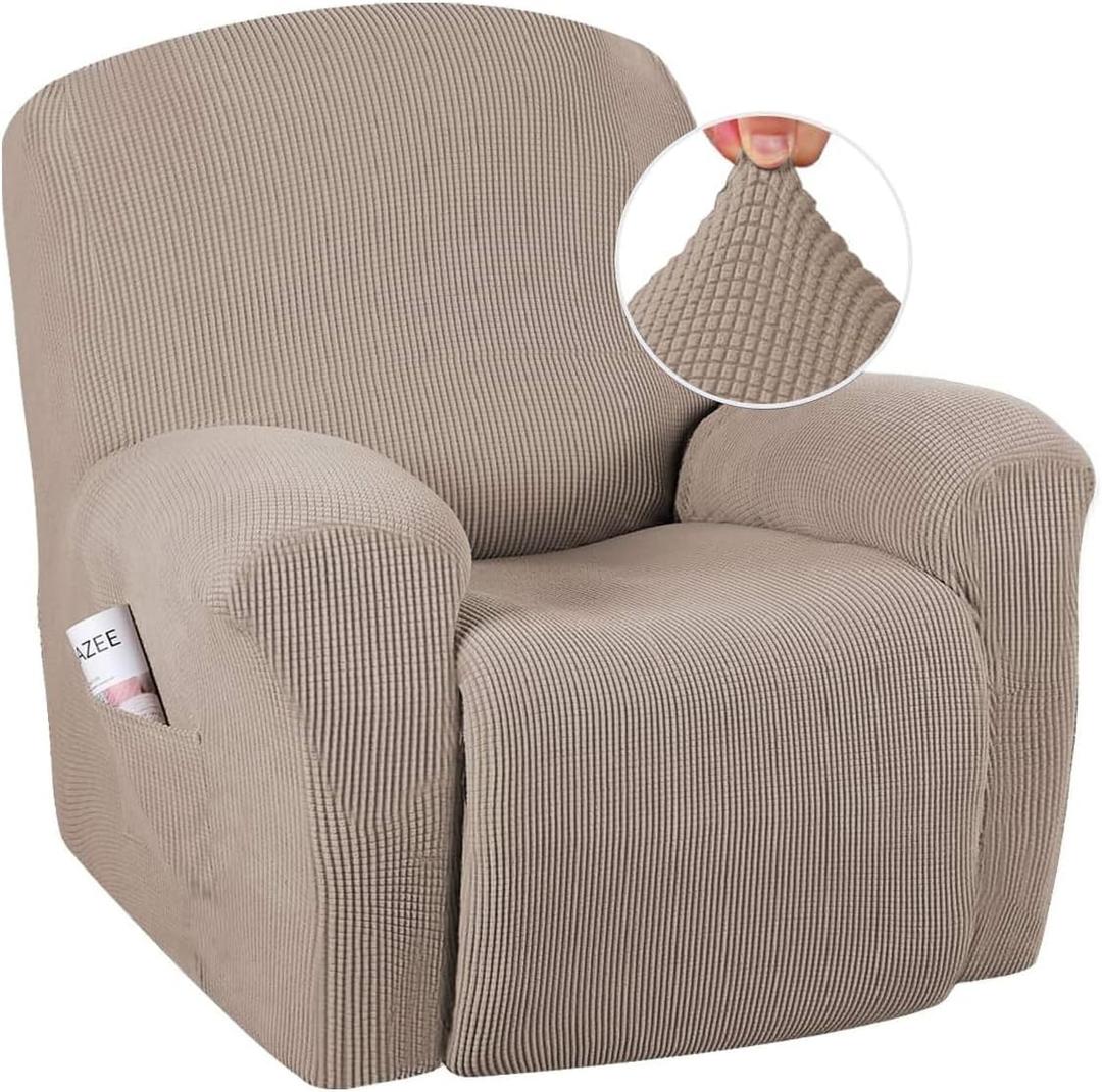 H.VERSAILTEX Super Stretch Recliner Cover Recliner Couch Covers Recliner Chair Cover Form Fitted Non Slip Reclining Slipcovers for Standard Large Recliner, Soft Thick (1 Pack, Sand)