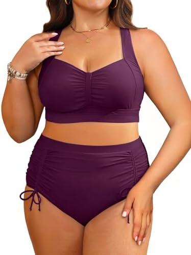 Daci Women Plus Size High Waisted Bikini Set - Two Piece Swimsuits Tummy Control Bathing Suit Ruched Bottom 2025, Size: 18W