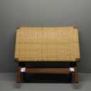 Folding Natural Rattan Ottoman with Hand-woven Seat,  24" x 15.5" x 16.5"(L x W x H)