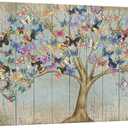 RnnJoile Butterfly Pictures Tree of Life Wall Art Rustic Butterflies Painting Picture for Farmhouse Home Living Room Bedroom Wall Decor Framed 24 x 48 Inch