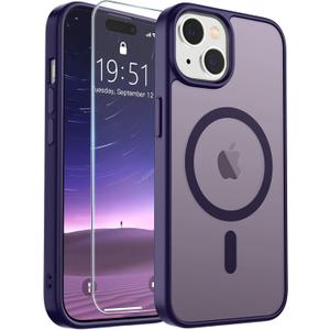 SUPFINE Magnetic for iPhone 15 Case (Compatible with MagSafe) (Military Grade Drop Protection) Slim Translucent Matte Shockproof with Anti-Fingerprint Phone Case, Dark Purple