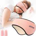 Plush Sleep Mask - Adjustable Headband, 2 in 1 Eye & Ear Mask for Men & Women, Soft Eye Cover for Side Sleepers (Pink)