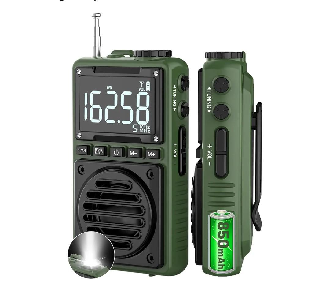 Digital AM FM Weather Band Radio with Flashlight,850mAh Rechargeable Portable Pocket Radio with Best Reception,LCD Screen, Back Clip,Stereo Earphone Jack, SOS Alarm,Sleep Timer for Jogging,Walking