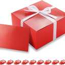 PACKHOME 10 Red Gift Boxes 8x8x4 Inches, Christmas Gift Boxes, Paper Gift Boxes with Lids for Gifts, Crafting, Cupcake Boxes, with Greeting Cards and Satin Ribbons Glossy with Grass Texture