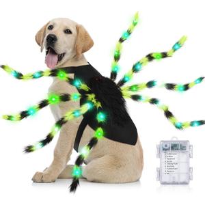 JaGely Halloween Costume for Dog, Dog Spider Costume with 64 LED Lights, Light up Furry Outfit for Medium Large Dogs Funny Cosplay Halloween Party (Green)