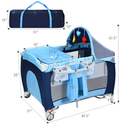 Foldable Baby Crib Playpen Travel Infant Flat Bassinet Bed Mosquito Net Music with Bag Blue