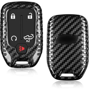Real Carbon Fiber Key Fob Cover Compatible with Chevy with Keychain, T-carbon Full Protection Key Case Compatible with Chevrolet Silverado 1500 2500 3500 HD Suburban Tahoe Smart Key 2018-22,Black