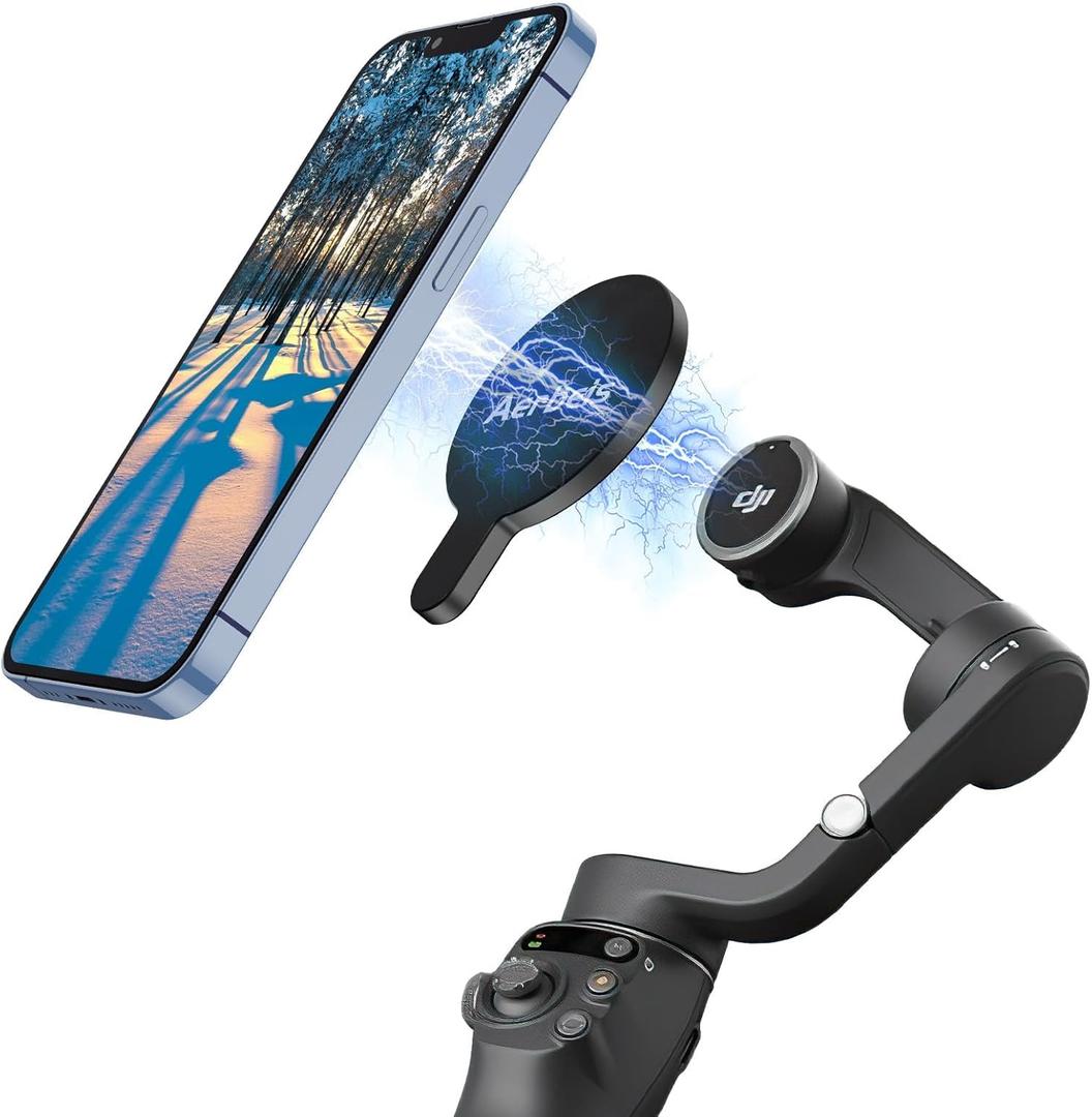 OM Magnetic Phone Mount for DJI Osmo Mobile 8P/8/7P/OM 7/OM 6/SE/OM 5/OM 4 SE/OM 4 Magsafe Quick-Release Adapter Magnet Clamp Clip, Mounting for Video Photo Shooting Phone DJI Gimbal Accessories (Black)