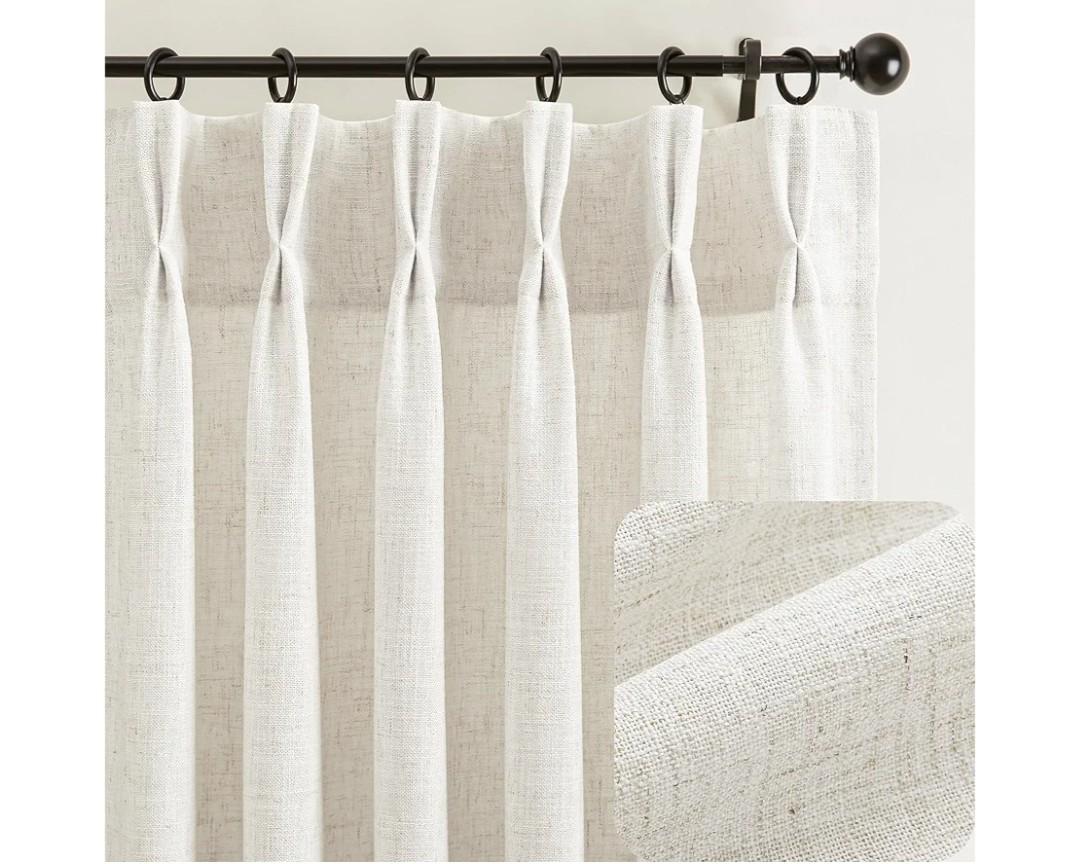Thick Linen 80 Inch Length Curtains 2 Panels Set for Living Room Dining Room,Light Filtering Cottage Core Modern Window Drapes 80 Inch Long Privacy Farmhouse Pleated Curtain with Back Tab