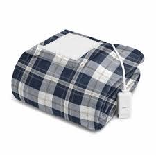 Sunbeam Oversized Microplush & Sherpa Heated Throw - Concord Blue Plaid, 60 x 70 in 