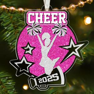 2 x Cheerleader Ornaments - Cheerleader Gifts for Girls, Senior Night Cheerleaders - Cheerleading Christmas Ornament for Girls Teens, Captain Team, Women - Pink White Christmas Ornament 2025