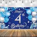 KatchOn, Xtralarge, Blue Happy 4th Birthday Banner - 72x44 Inch | Blue Banner For Birthday Decorations | Happy 4th Backdrop for 4 Year Old Boy Bday Party Decor