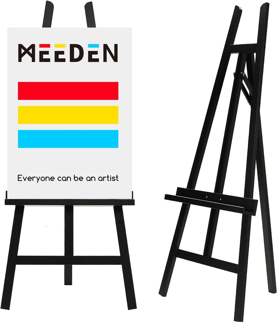 MEEDEN Display Easel Stand for Sign: Adjustable Wooden Stands for Painting - A Frame Art Easel for Canvas up to 60" for Artist Adults Drawing Picture Poster - Black, Medium