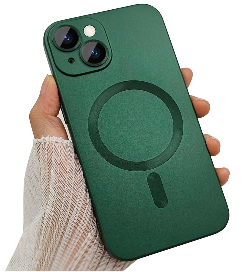ankofave Magnetic Case for iPhone 15 Plus Phone Case for Women, Cute Matte Luxury Soft Metallic Luster Design with Camera Lens Protector, Compatible with Magsafe Case for iPhone 15 Plus 6.7"-Green