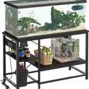Bestier 55 Gallon Fish Tank Stand with Power Outlet, 49x13 Metal Aquarium Stand with Filter Storage, 6-Leg Long Reptile Tank Stand with 3-Tier Adjustable Storage Shelves, 700LBS Capacity, Black Oak