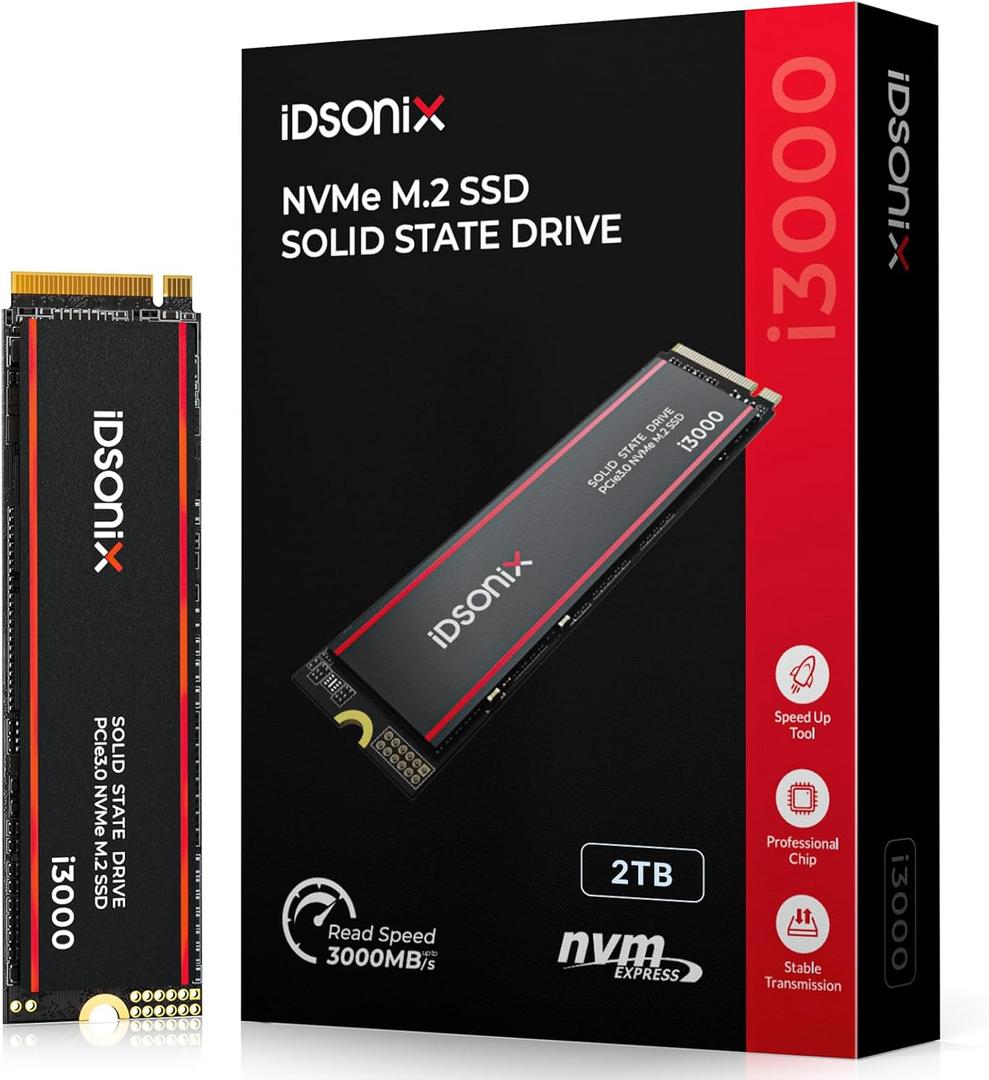 iDsonix M.2 SSD 2TB, PCIe Gen3x4, Speed Up to 3,100 MB/s, NVME SSD M.2 2280 with 3D NAND Flash and Heatsink, Internal Soild State Drive 2TB SSD for Laptop, Desktop and PC
