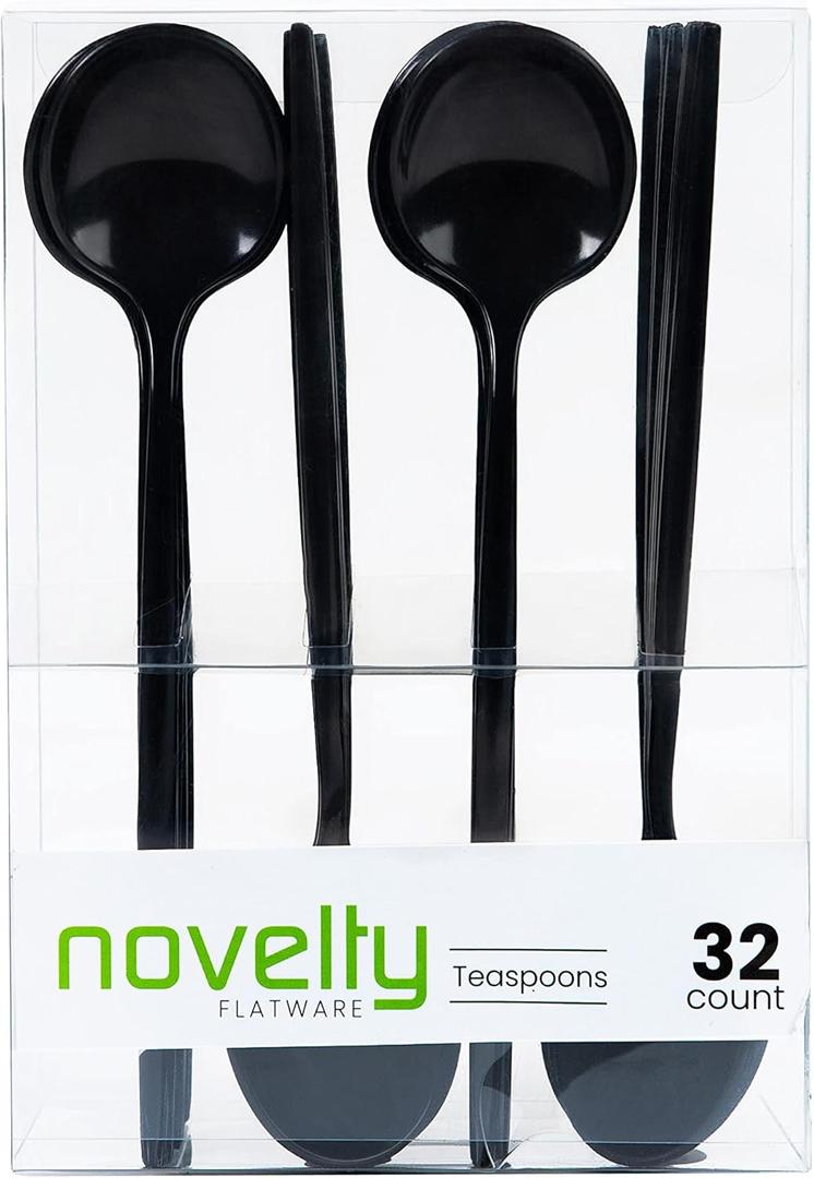 Novelty Modern Flatware, Cutlery, Teaspoons/Dessert Spoon Luxury Black 32 Count