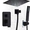 8 Inch Shower Faucet Set Ceiling Mount, High Pressure Rainfall Shower System, Square Rain Shower Head with Handheld Spray Combo, Ceiling Luxury Rainfall Shower Fixtures Matte Black (L-Style)