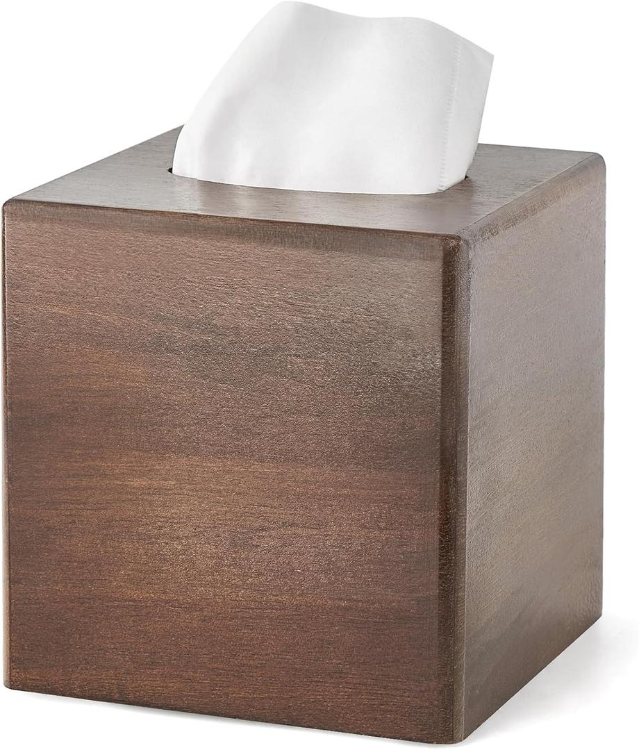 Mkono Tissue Box Cover Square Open-Bottom Wood Tissue Box Holder Decorative Facial Cube Organizer Modern Farmhouse Decor for Bathroom Bedroom Dresser Living Room Office Dorm, Dark Brown