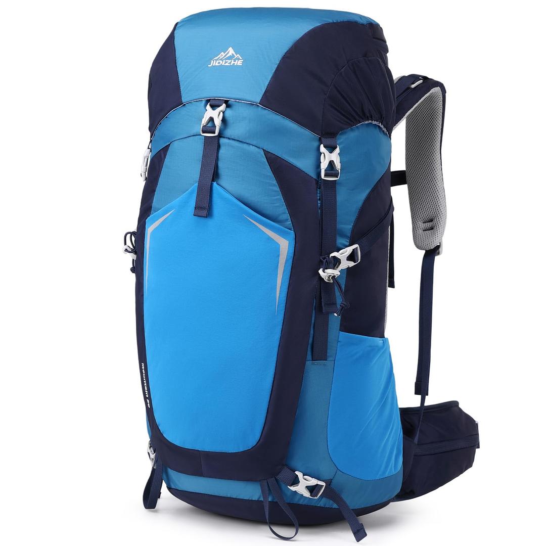 50L Hiking Backpack with Internal Frame & Rain Cover, Lightweight Backpacking Pack with Adjustable Chest Strap, Breathable Daypack for Hiking, Camping, Trekking, Travel, Men & Women(Blue, 50L)