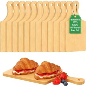 12 Pcs Thicken Bamboo Wooden Cutting Board with Handle,11x5 Inch Hanging Charcuterie Boards Unfinished Wood Cutting Board Blanks Bulk for Crafts, Laser Engraving Wedding Mother's Day Housewarming Gift