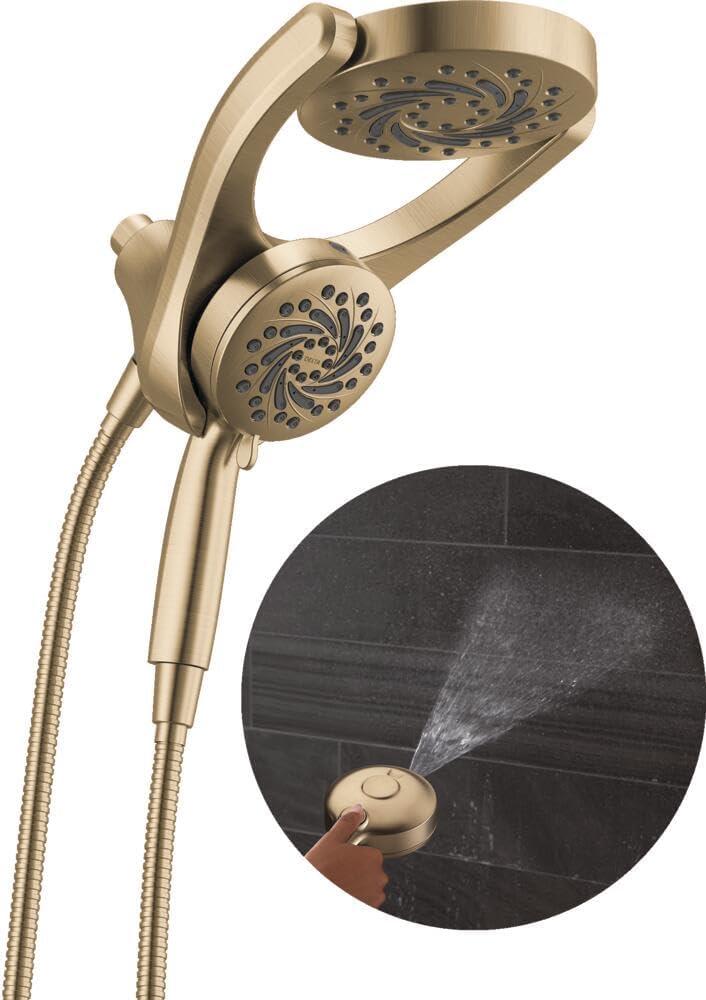 Delta 5-Setting HydroRain 2-in-1 Dual Shower Head with ProClean Spray, Brushed Gold High Pressure Shower Head with Handheld Spray, 1.75 GPM Flow Rate, Champagne Bronze 75419CZ