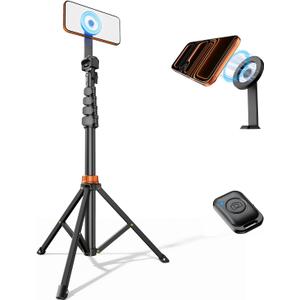 Phone Tripod, Tripod for iPhone with Remote & Strong Magnetic Holder for Magsafe, Stable Cell Phone Tripod for Video Recording, Essential Tripod & Monopod Accessories for iPhone/Android (66")
