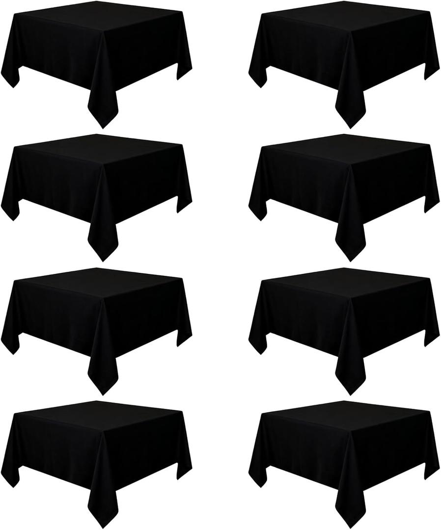 8 Pack Black Tablecloths 60 x 60 Inch Square Tablecloth, Wrinkle Resistant Black Table Cloth Washable Polyester Fabric for Party Wedding Banquet