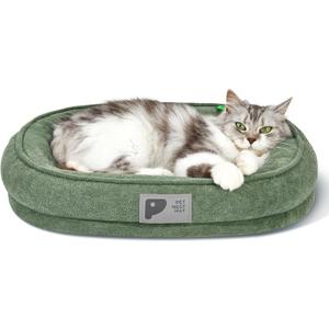 Orthopedic Cat Bed for Puppy and Kitten,Soft Cat Beds for Indoor Cats,Washable Dog Bed with Removable Cover&Non-Slip Bottom with Four-Sided Bolster Green S (Small (20 x 18 Inch))
