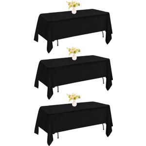 3 Pack Rectangle Black Table Cloth Bulk Washable Polyester Table Cover for Wedding Dining Table Buffet Parties Banquet Decoration（60x100Inch, Black）
