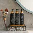 Prus Waso Shampoo and Conditioner Dispenser with Bamboo Pumps & Tray, Perfect for Bathroom Essentials for New Home (Black)