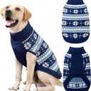 KOOLTAIL Cable Knit Dog Sweater Turtleneck, Cold Weather Pullover Classic Knitwear, Snowflake Pattern Thick Warm Winter Pet Clothes, Dog Christmas Sweater for Small Medium Large Dogs Cats, Navy Blue, Large