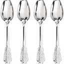 WDF 100 Piece Silver Plastic Spoons Disposable - 6.93 Inch Baroque Silver Silverware for Dessert Cake - Heavy Duty Plastic Spoons for Party Wedding Daily Using Baby Shower Spring