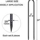 24 Inch Trampoline Stakes High Wind, 3/8 Inch Diameter Rebar Tent Anchors 8 Pack Heavy Duty U Stakes for Ground, Chain Link Fence, Swing Set, Soccer Goal (Black)