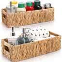 Eorbow 2 Pack Wicker Storage Baskets, Water Hyacinth Holder for Toilet Paper, Rectangular Natural Bins with Built-in Handles, Handwoven Organizer for Bathroom Kitchen Pantry Tank Top, 2 Sizes