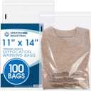 Spartan Industrial - 11 X 14 (100 Count) Self Seal Clear Poly Bags with Suffocation Warning for Packaging, T Shirts - Permanent Adhesive