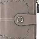 Womens Wallet Leather Bifold Rfid Blocking Wallet Credit Card Holder Wallets for Women with Zipper Pocket Grey