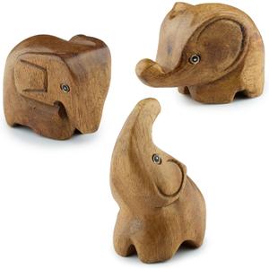 Tapeera 3 Elephant Figurines Centerpiece - Cute Decor and Gifts for Women - Wood Statue Home Sculpture - Bathroom and Office Decorations