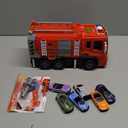 XINNOVEL Fire Trucks Toys for Toddlers Ages 3-5, Folded Carrier Truck Race Track with with Lights & Sounds and 6 Racing Car Toys, Birthday Gift for 3 4 5 6 7 8 Years Old Boys Girls