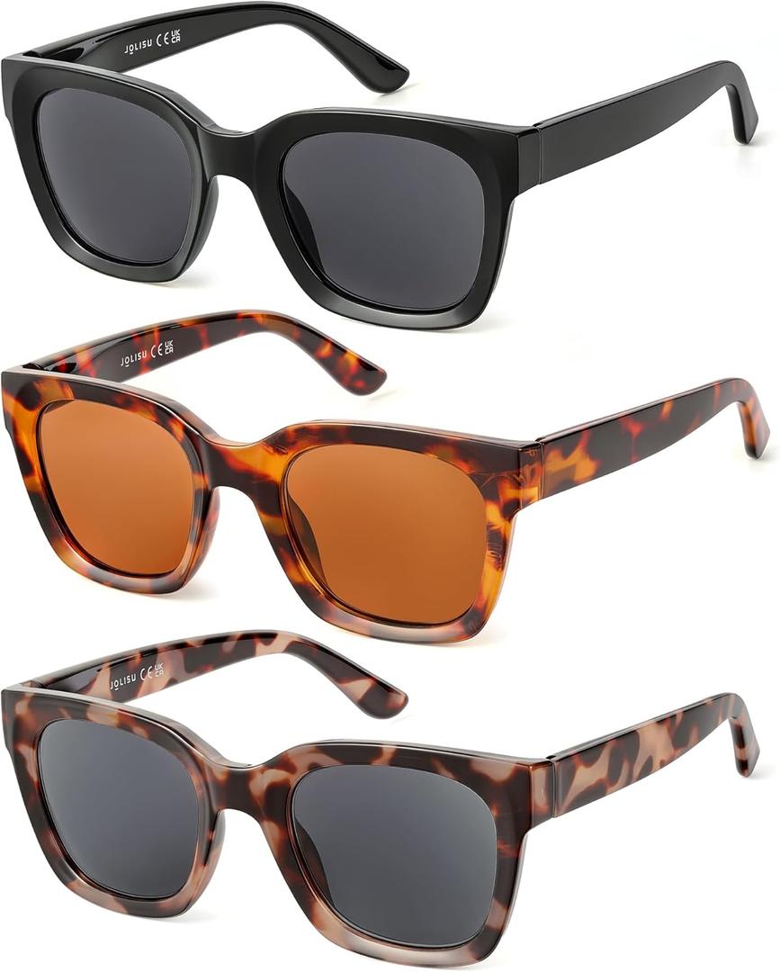 JOLISU 3 Pack Full Lens Reading Sunglasses for Women - Oversized Sun Readers with UV400 Protection, Spring Hinge Eyeglasses