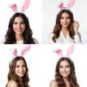 Cute Bunny Ears Headband for Women, Soft Plush Rabbit Ears, Christmas & Holiday Costume Accessory (1 Count (Pack of 1), Pink)